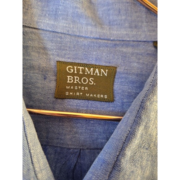 GITMAN BROS. Linen Cotton Button Down Shirt Men's Sz XL Blue L/S Preppy Coastal - Picture 3 of 9